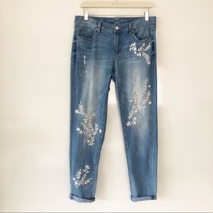 WHBM Floral Embroidered Girlfriend Jeans